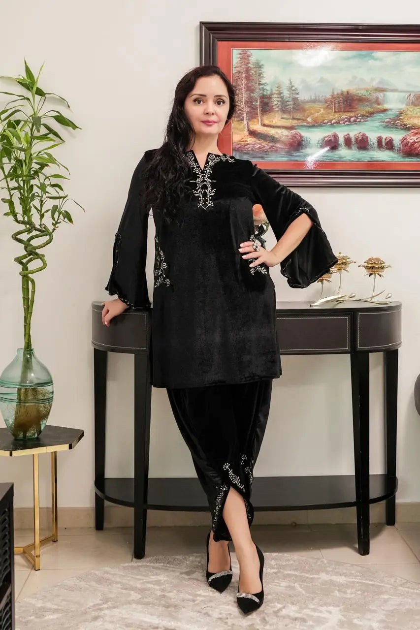 Black Velvet Kurti with Tulip Pant