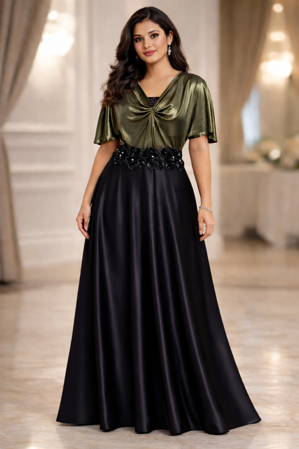 Golden Dusk Cowl Neck Gown