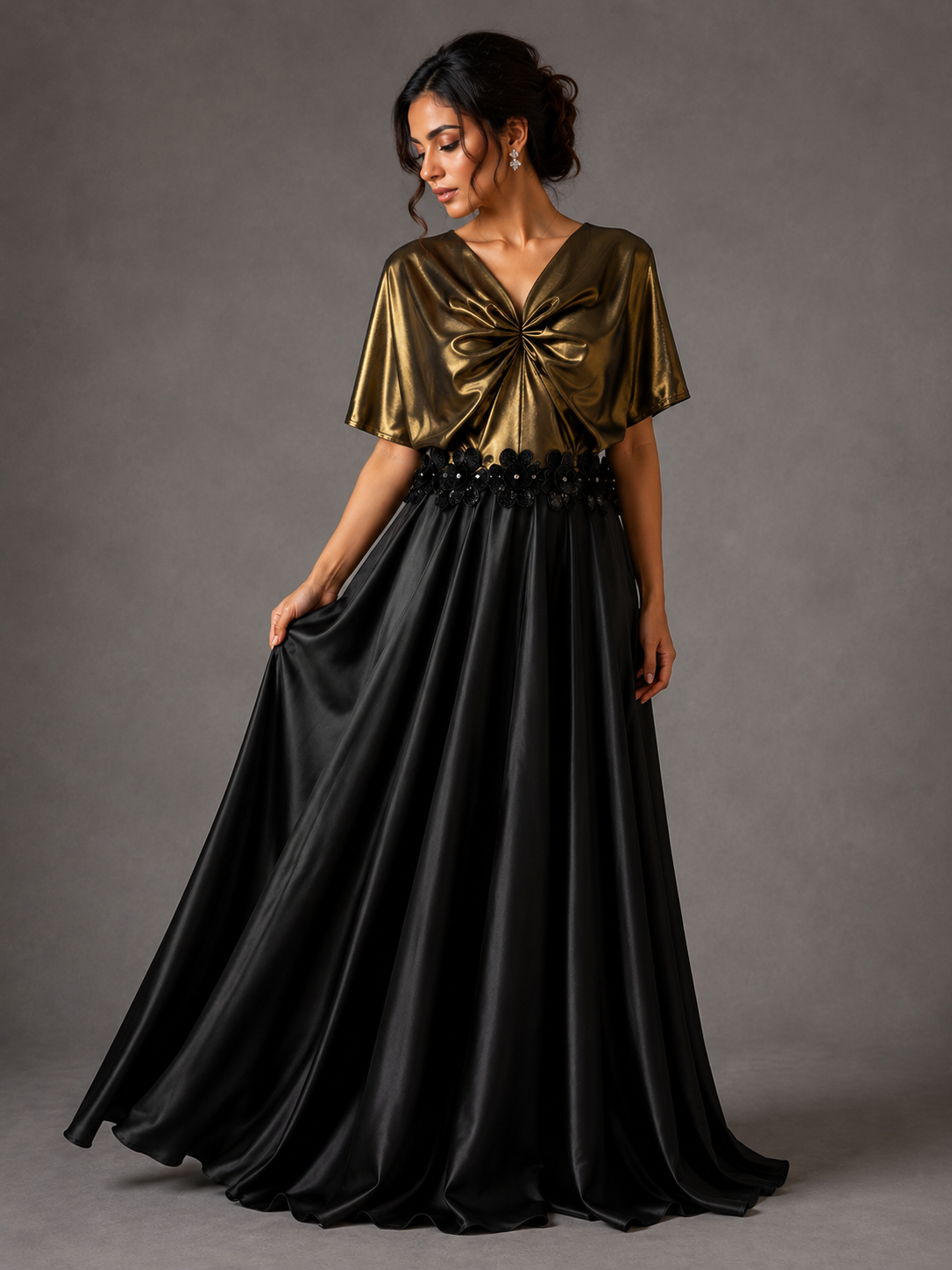 Golden Dusk Cowl Neck Gown