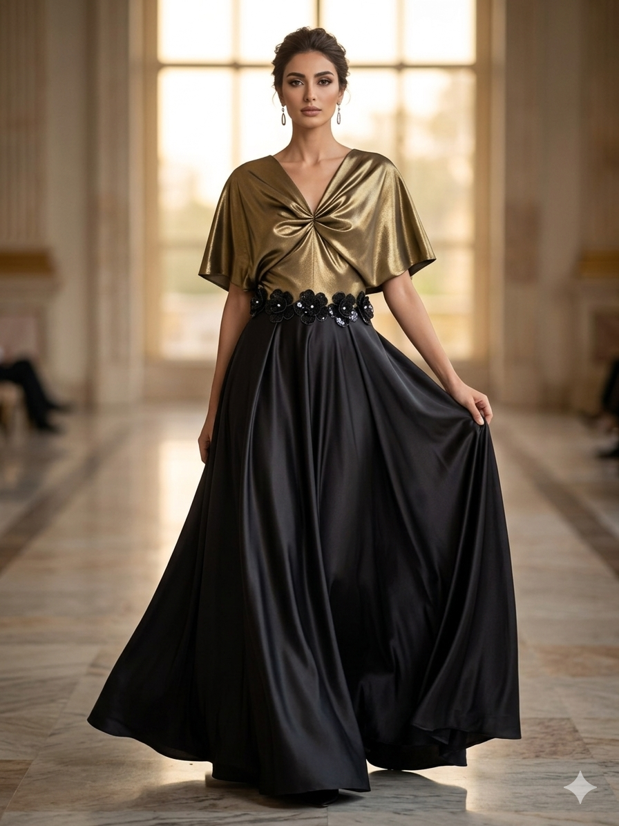 Golden Dusk Cowl Neck Gown