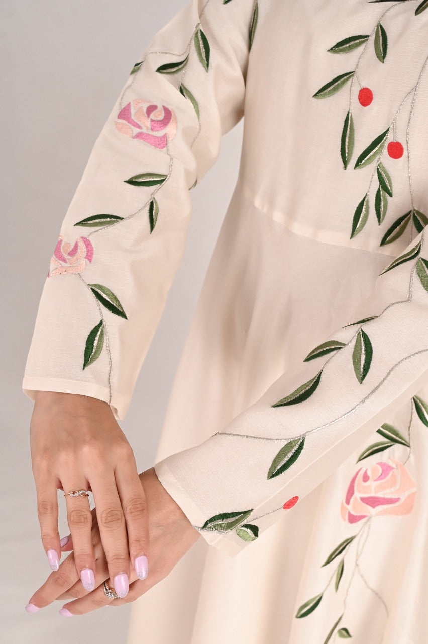 Ivory Bloom Silk Maxi Dress