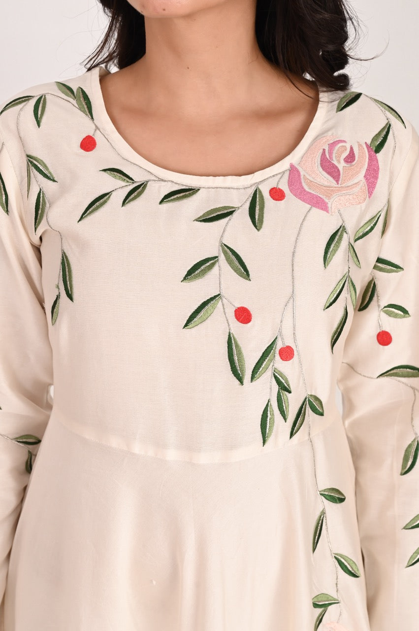 Ivory Bloom Silk Maxi Dress