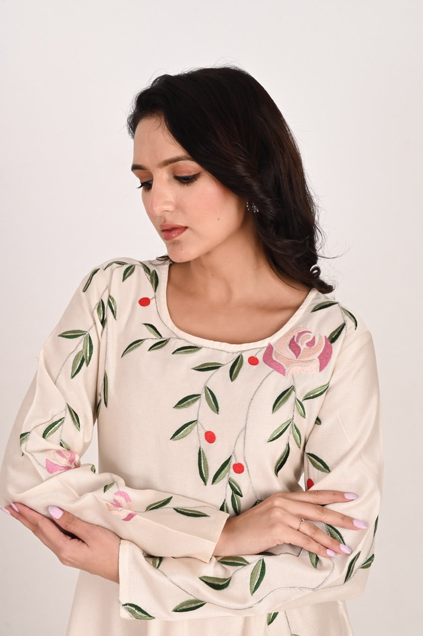 Ivory Bloom Silk Maxi Dress
