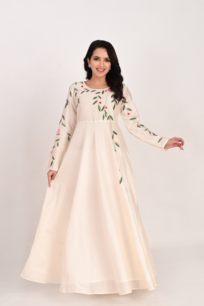 Ivory Bloom Silk Maxi Dress