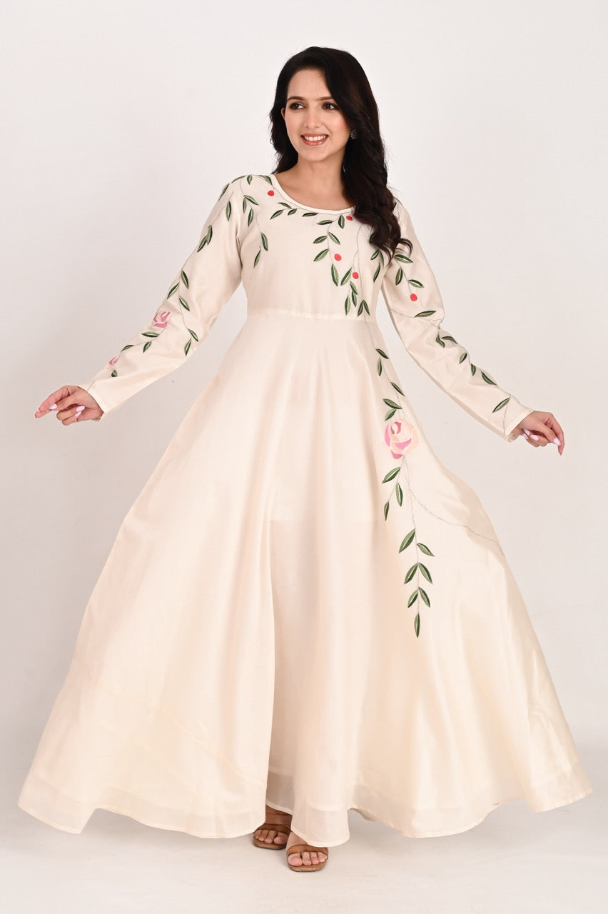Ivory Bloom Silk Maxi Dress