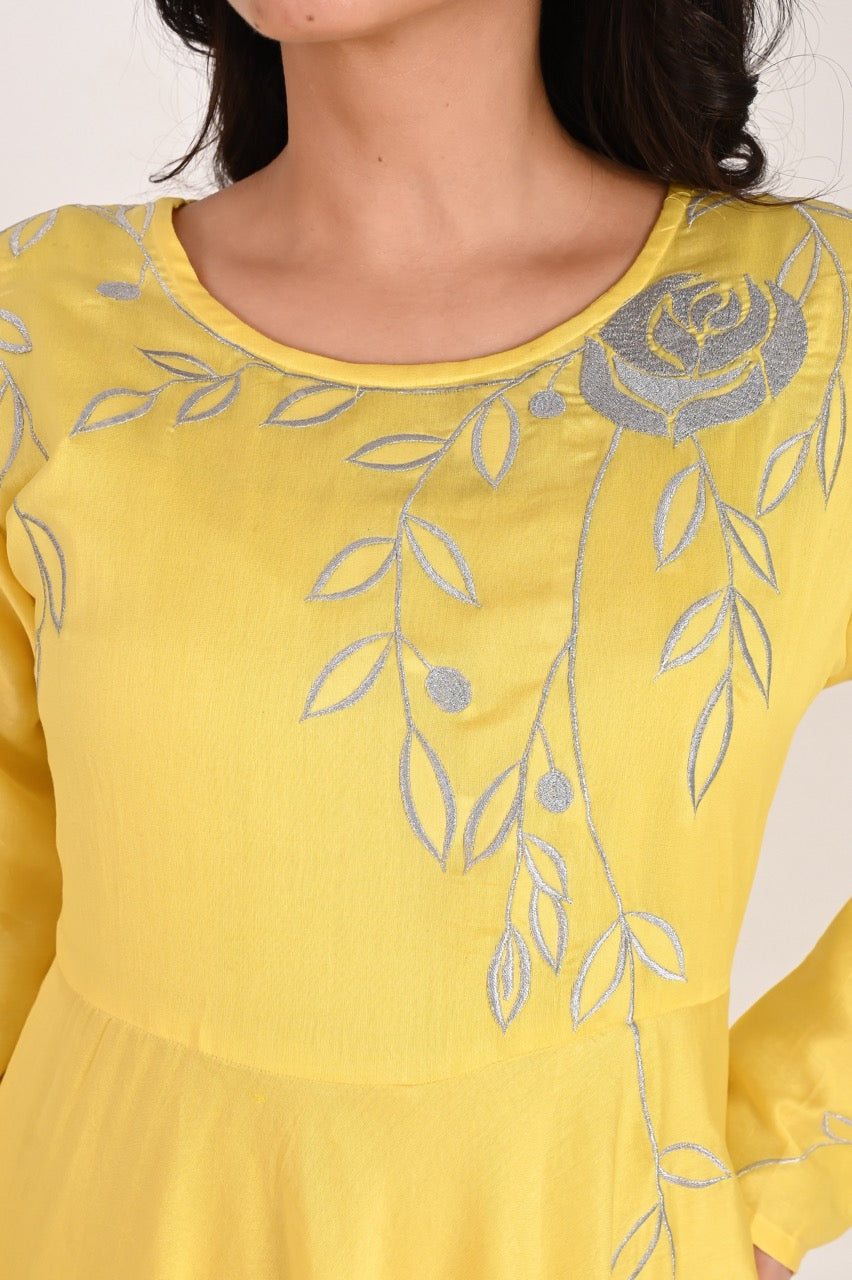Citrus Bloom Silk Maxi Dress
