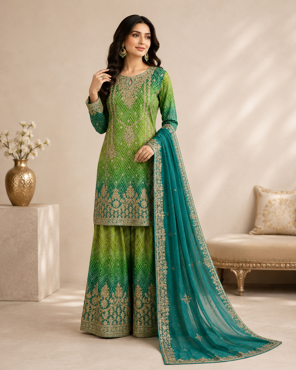 Zari Kurta Palazzo Set