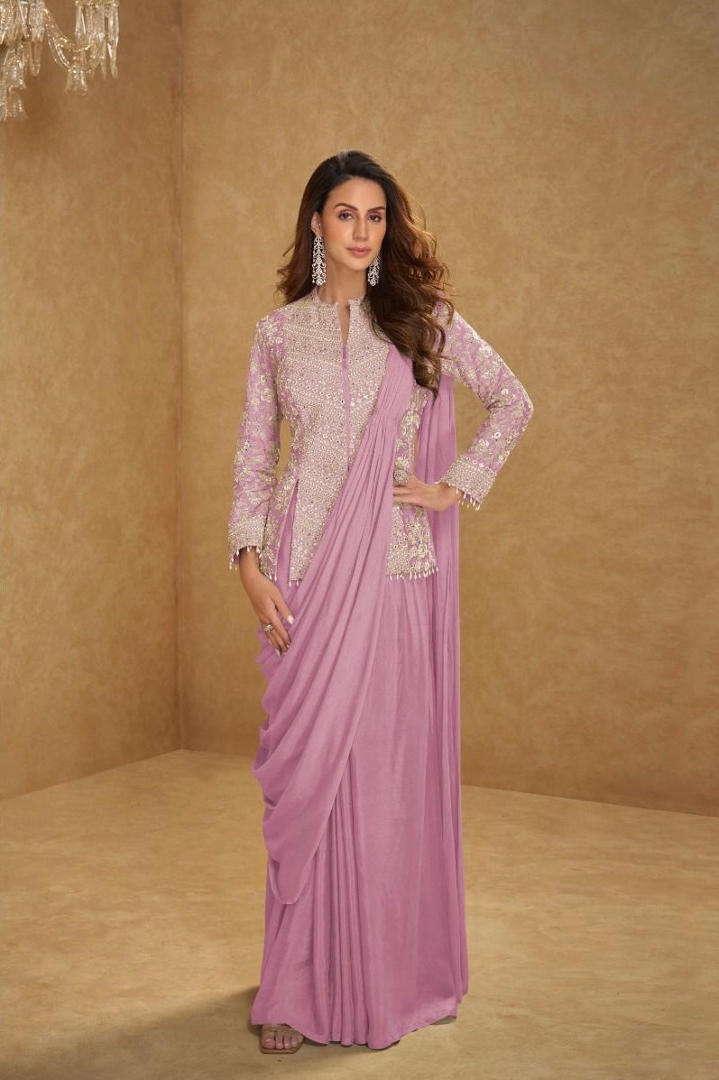 Embroidered Jacket Pre-Draped Saree Set