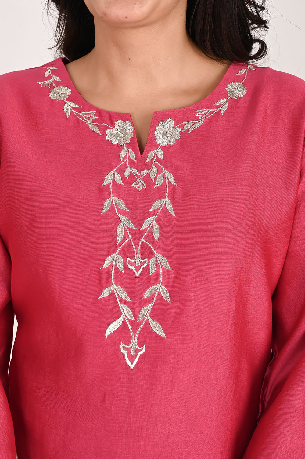 Asymmetrical Kurta Pant Set - Fuschia Pink