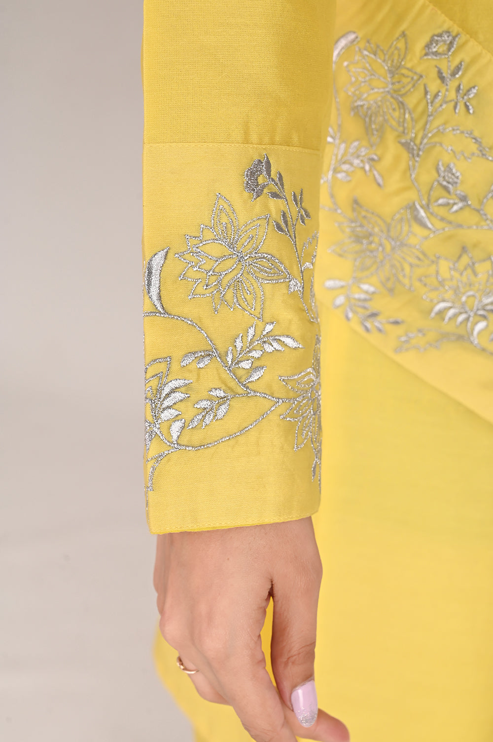 Asymmetrical Kurta Pant Set - lemon yellow