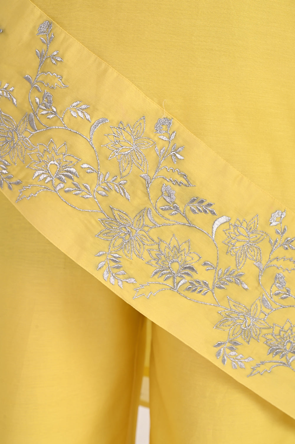 Asymmetrical Kurta Pant Set - lemon yellow