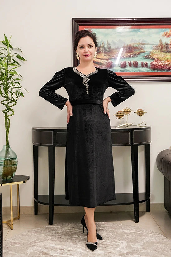 Black A-Line Velvet Dress