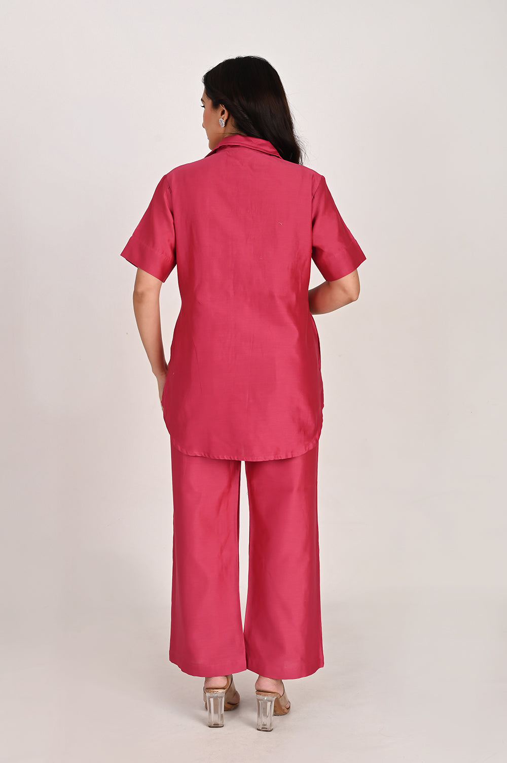 chanderi silk co ord set - fuschia pink