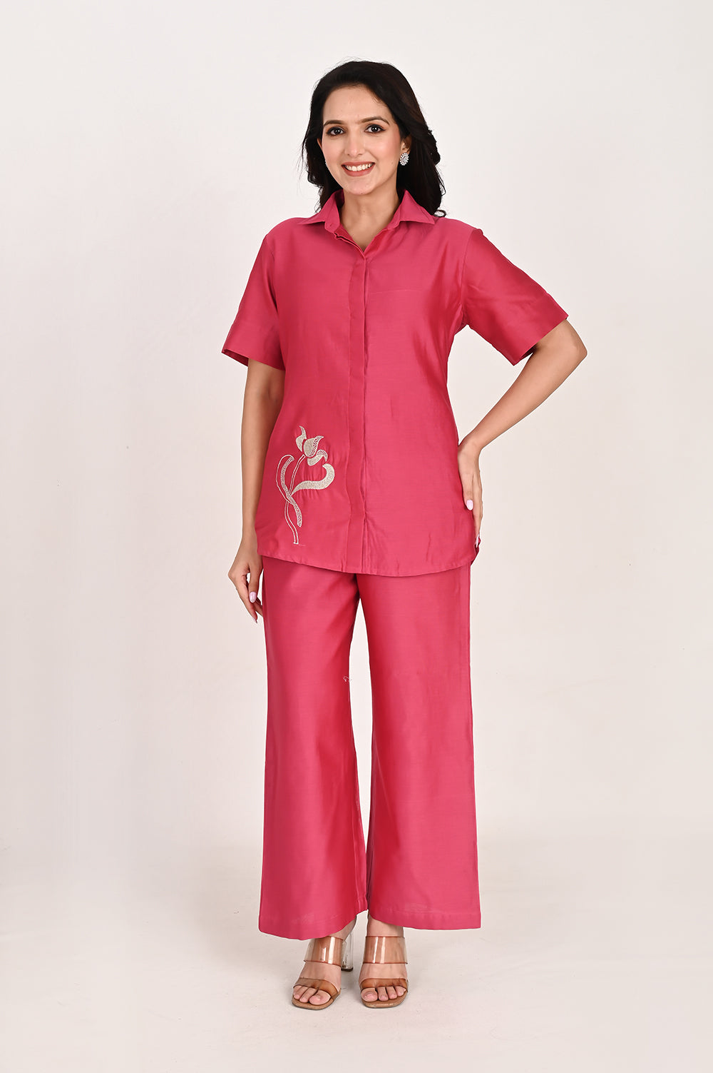 chanderi silk co ord set - fuschia pink