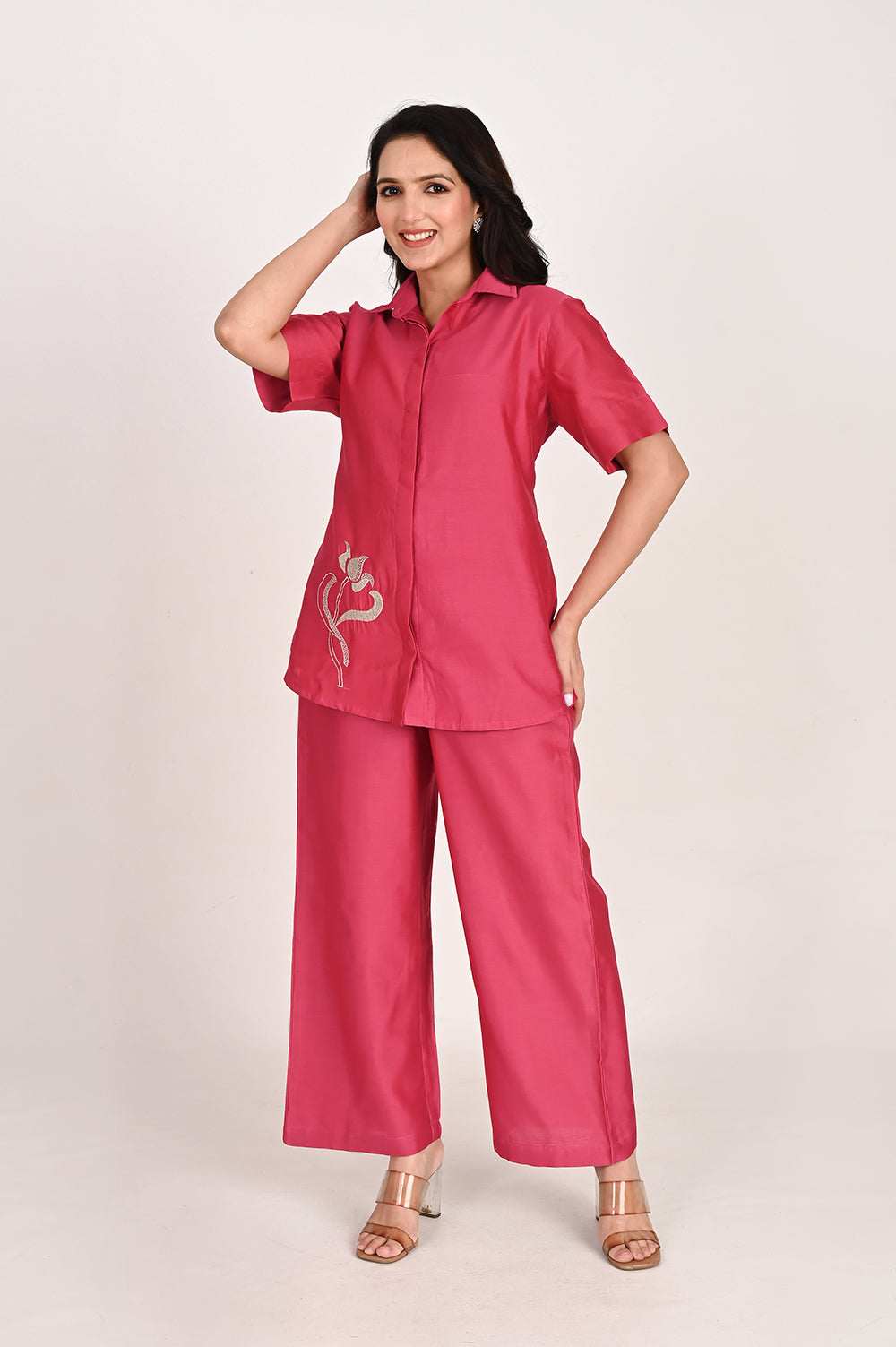 chanderi silk co ord set - fuschia pink