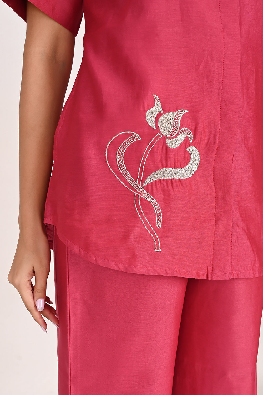 chanderi silk co ord set - fuschia pink