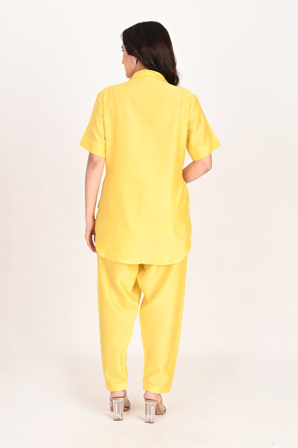 chanderi silk co ord set - lemon yellow