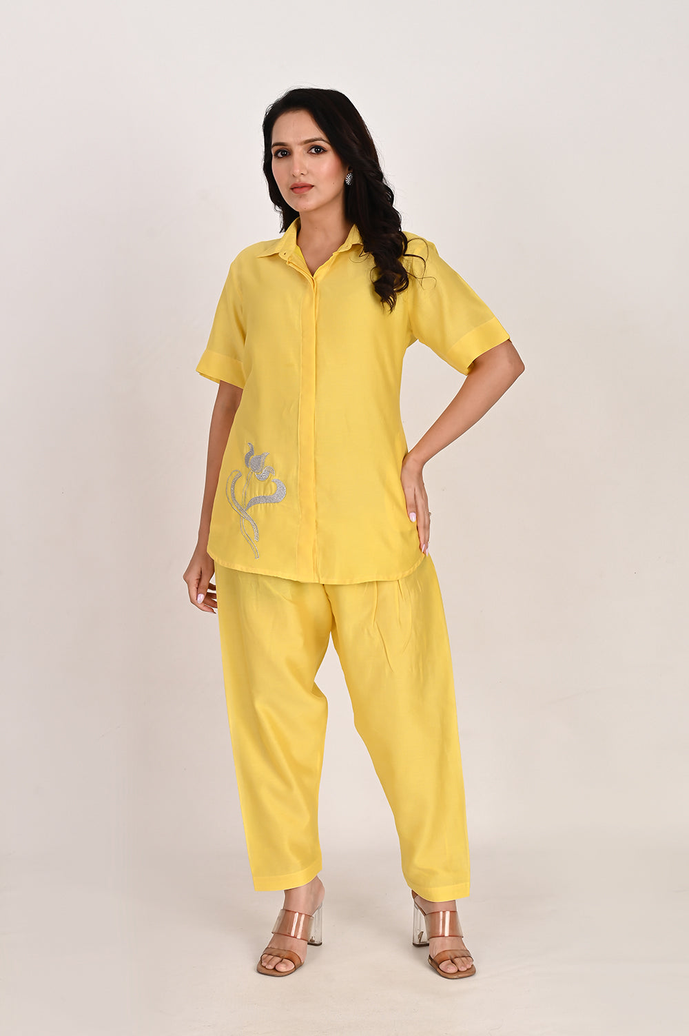 chanderi silk co ord set - lemon yellow