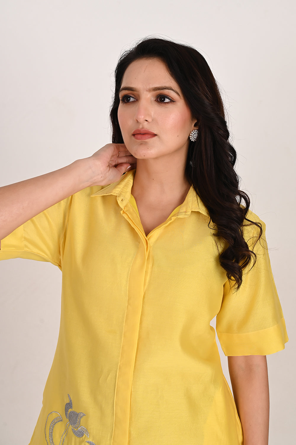 chanderi silk co ord set - lemon yellow