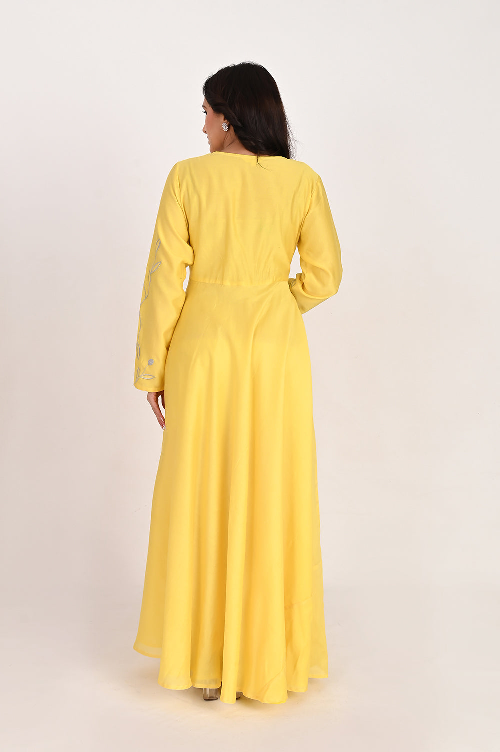 floor length floral embroidered silk - cream shade