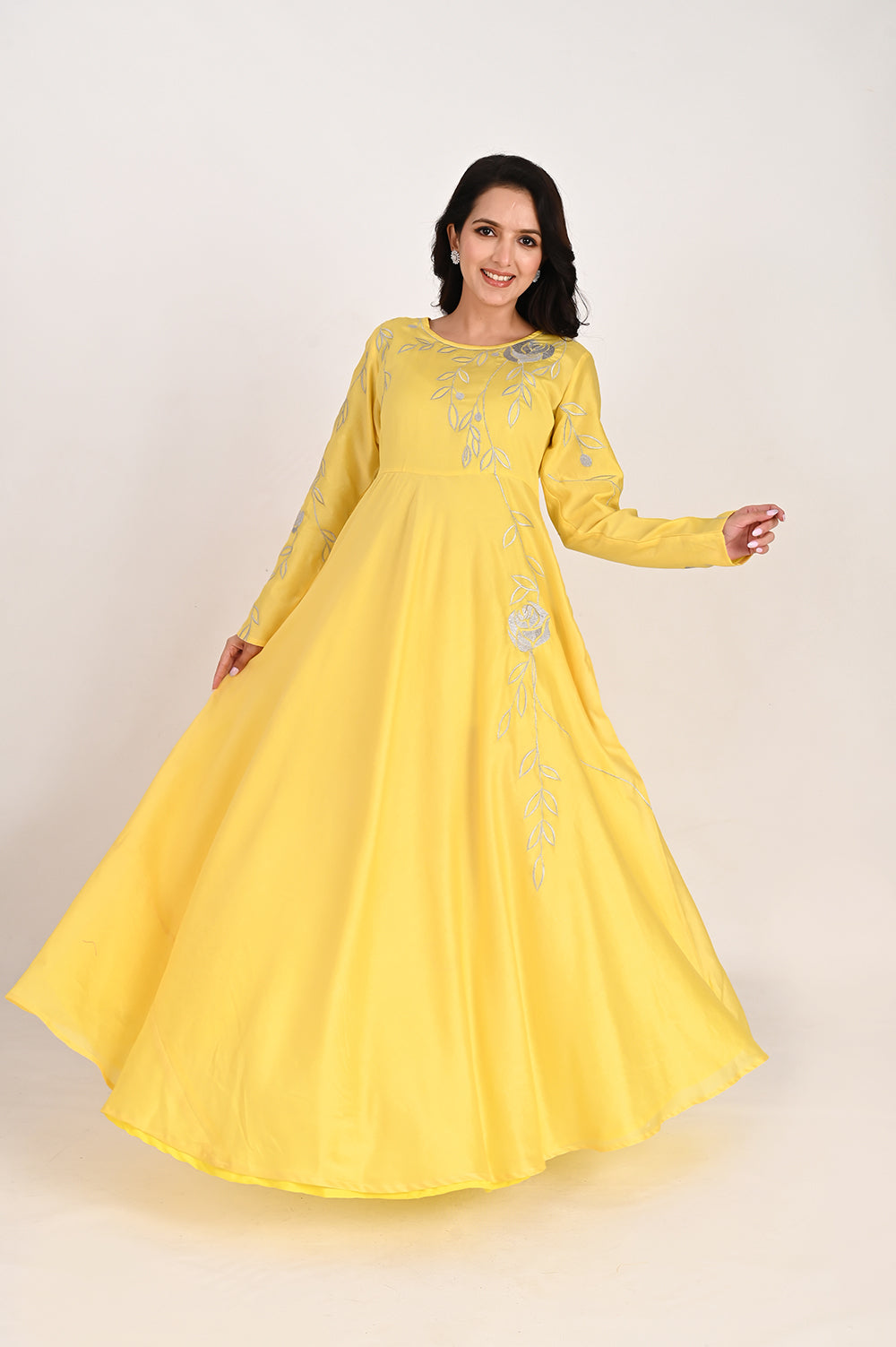 floor length floral embroidered silk - cream shade