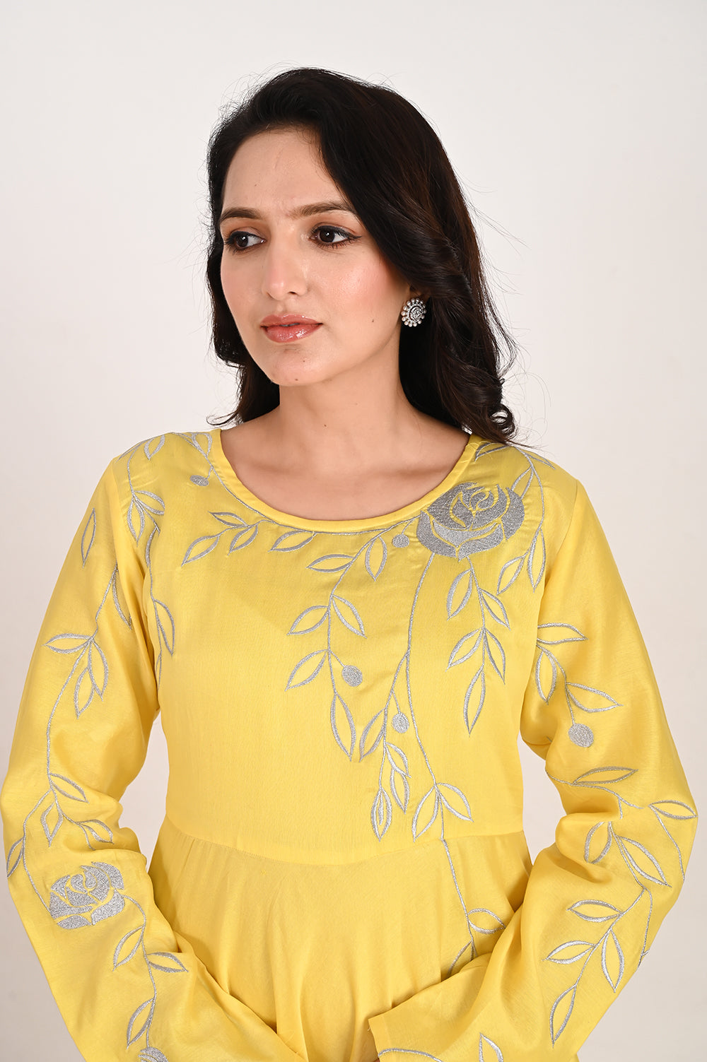 floor length floral embroidered silk - cream shade