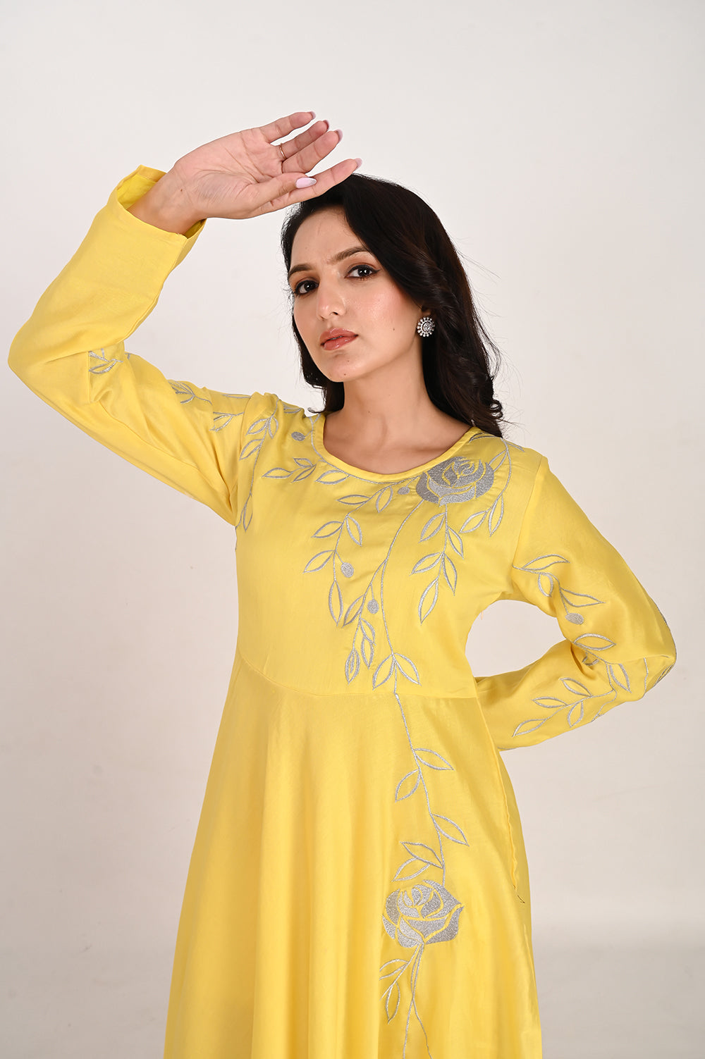 floor length floral embroidered silk - cream shade